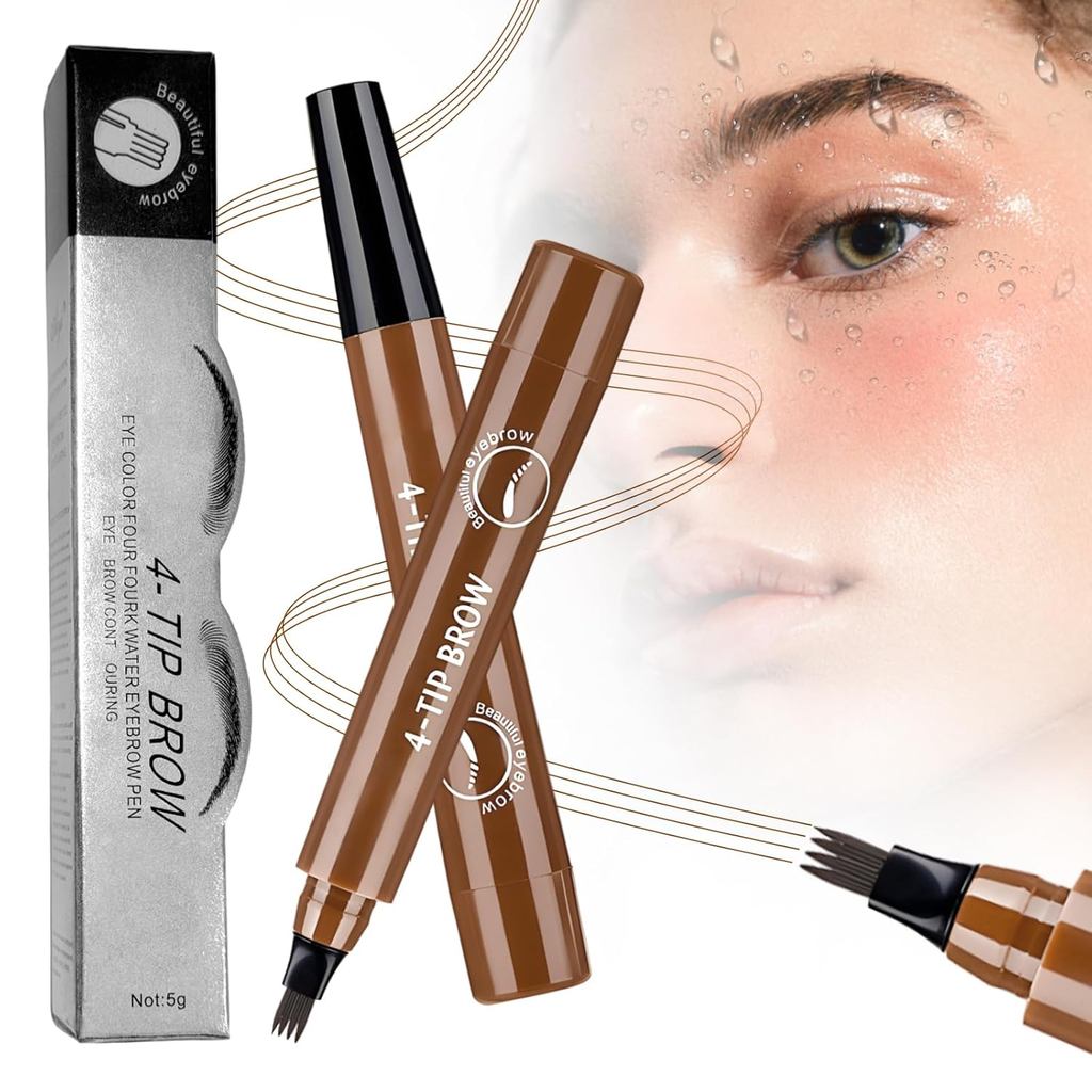Pensil Kening Microblading, Pensil Kontur Kening Ajaib 2026 dengan Hujung Garpu Mikro, Pen Kening 3D dengan 4 Berus Spoolie Berujung, Pen Kening Tepat, Kesan Solekan Semula Jadi (Dark Bro