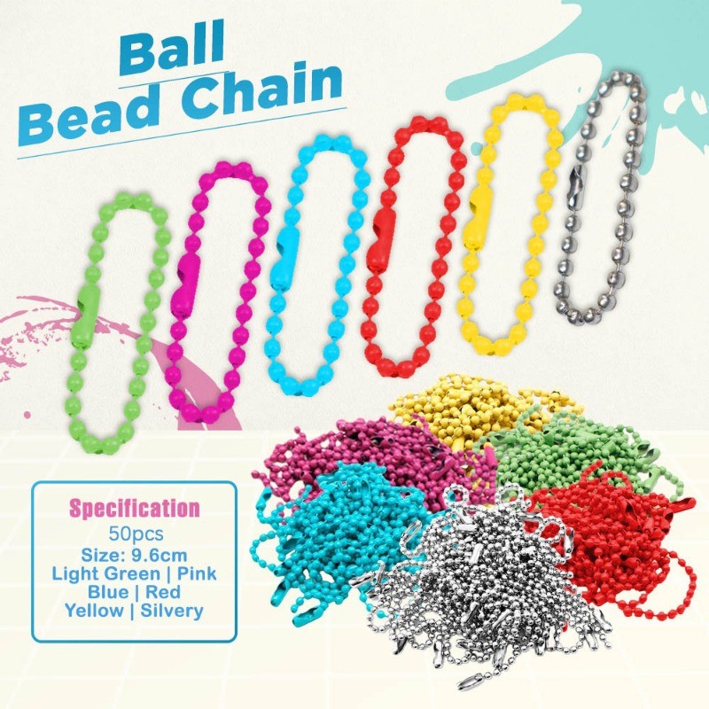 50pcs Ball Beads Chain Metal Hanging Chains Diy Random Colorful Ball Bead Keychain Necklace Bulk