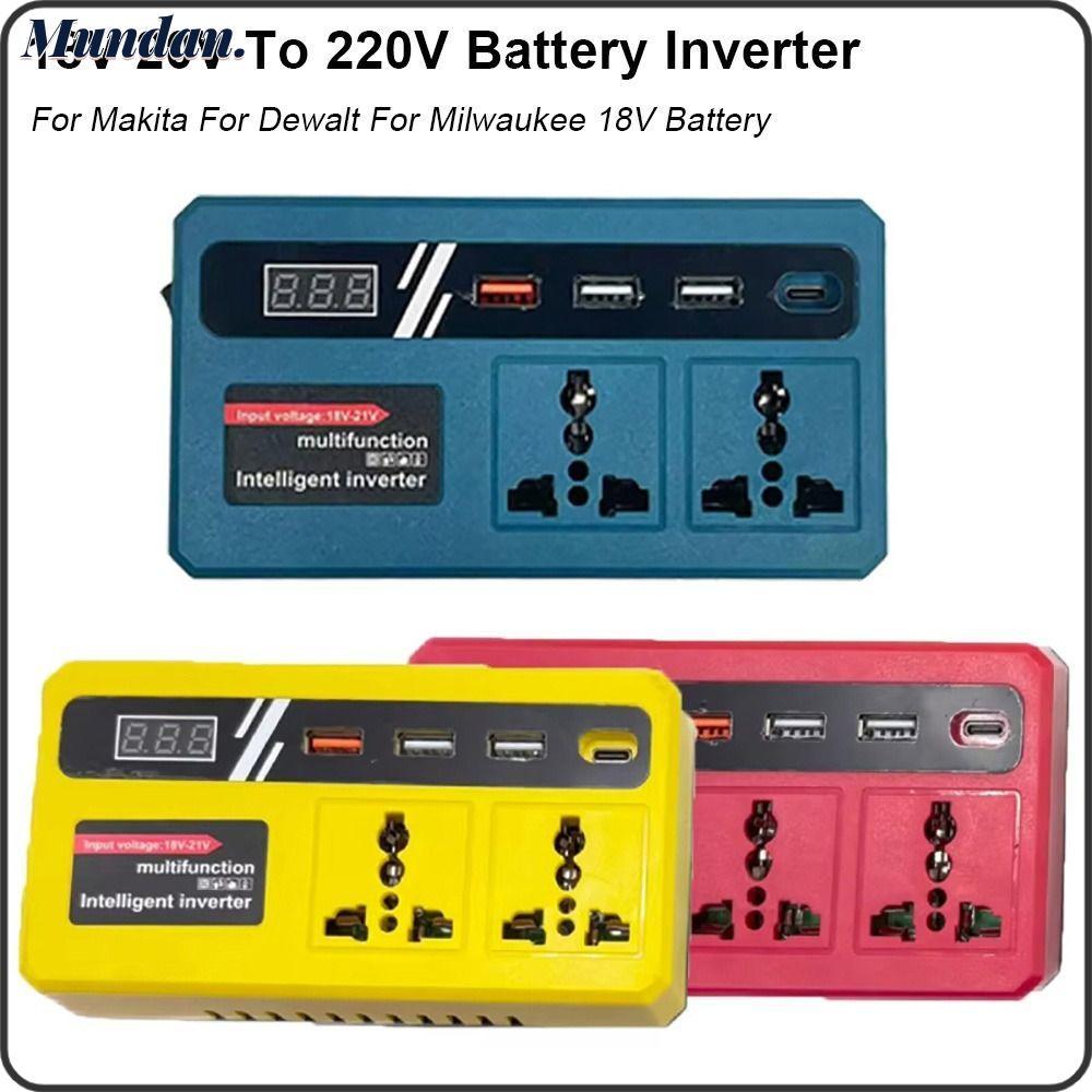 MUNDAN 1Pcs Battery Inverter, Dual Plug 18v 20v To 220v Smart Transformer, Household Multifunctional 120W Outdoor Work Inverter For Makita For Dewalt For Milwaukee 18V Battery