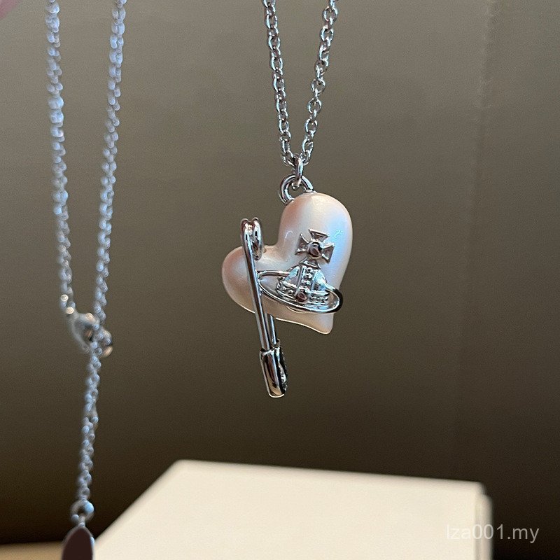 Seiko Queen West Love Heart Pin Necklace Gold Silver Shenden Feel Niche Fashionable Jewelry