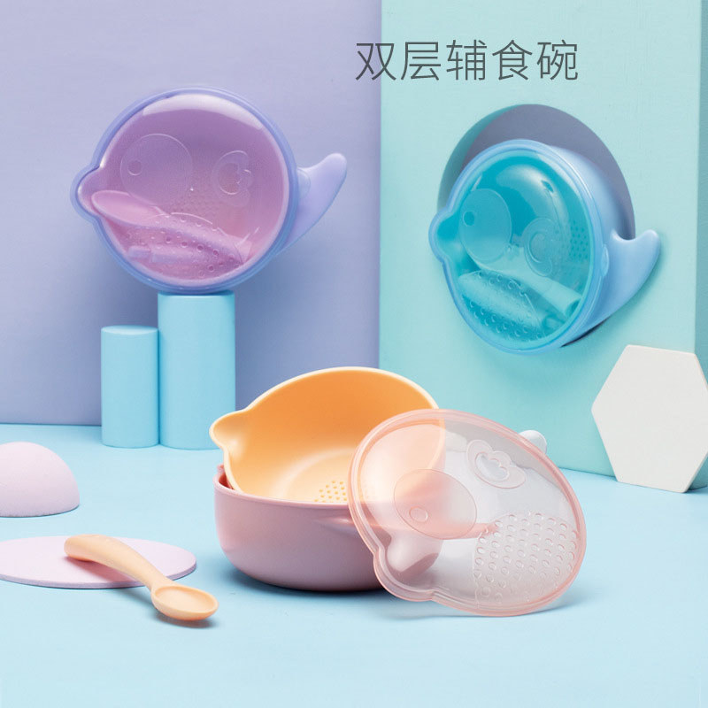 Baby Small Food Supplement Bowl Spoon Tool Set Cartoon Household Grinding Rice Paste wi…