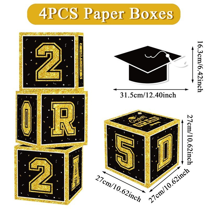 Quality Reliable 5Colors Graduation Decorations Letter Boxes 2025 Grad Paper Box Black Gold Congrats Foldable Cardboard - Image 3
