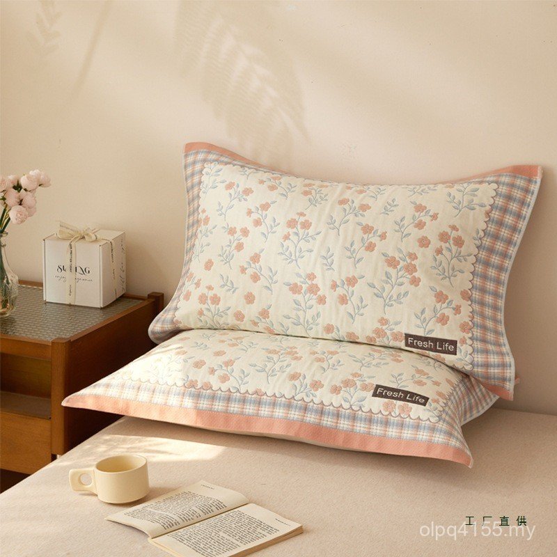 A Pair 2026 High-End Fixed Light Headscarf Pillow Cover Can Be Installed Anti-New Style Luxury Laced-Up Gauze Cotton Pillow Oil DU9H