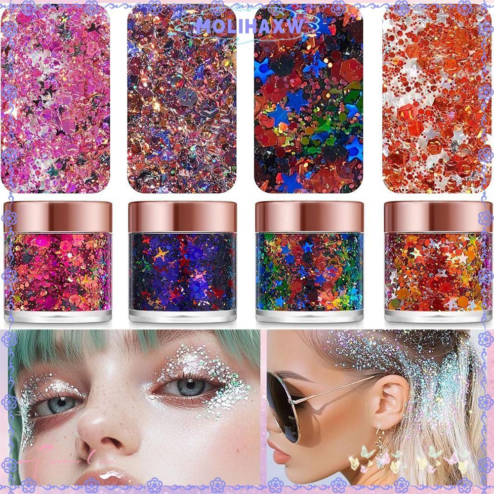 MOLIHMY Self-Adhesive Chunky Glitter, Shining Mermaid Looks Body Face Glitter Gel,  Long-Lasting Body Makeup Gel for Hair