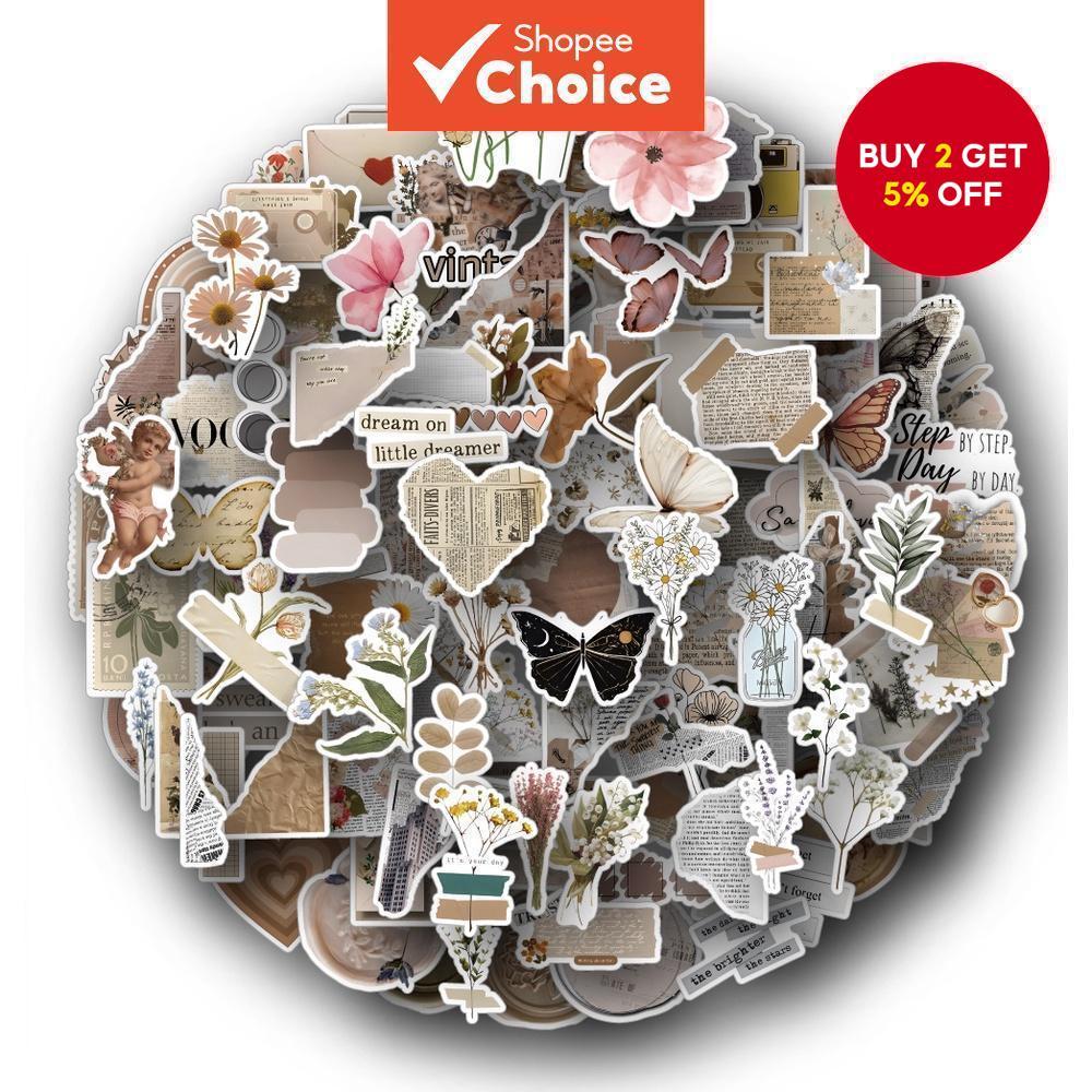 60PCS - Vintage Diary Style Stickers, Waterproof Vinyl Decals Ideal for Refrigerator, Guitar & Helmet Decor