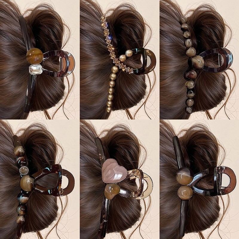 2026 New Style Imitation Pearl Hair Clip Coffee Color All-Match Woman Hair Clip