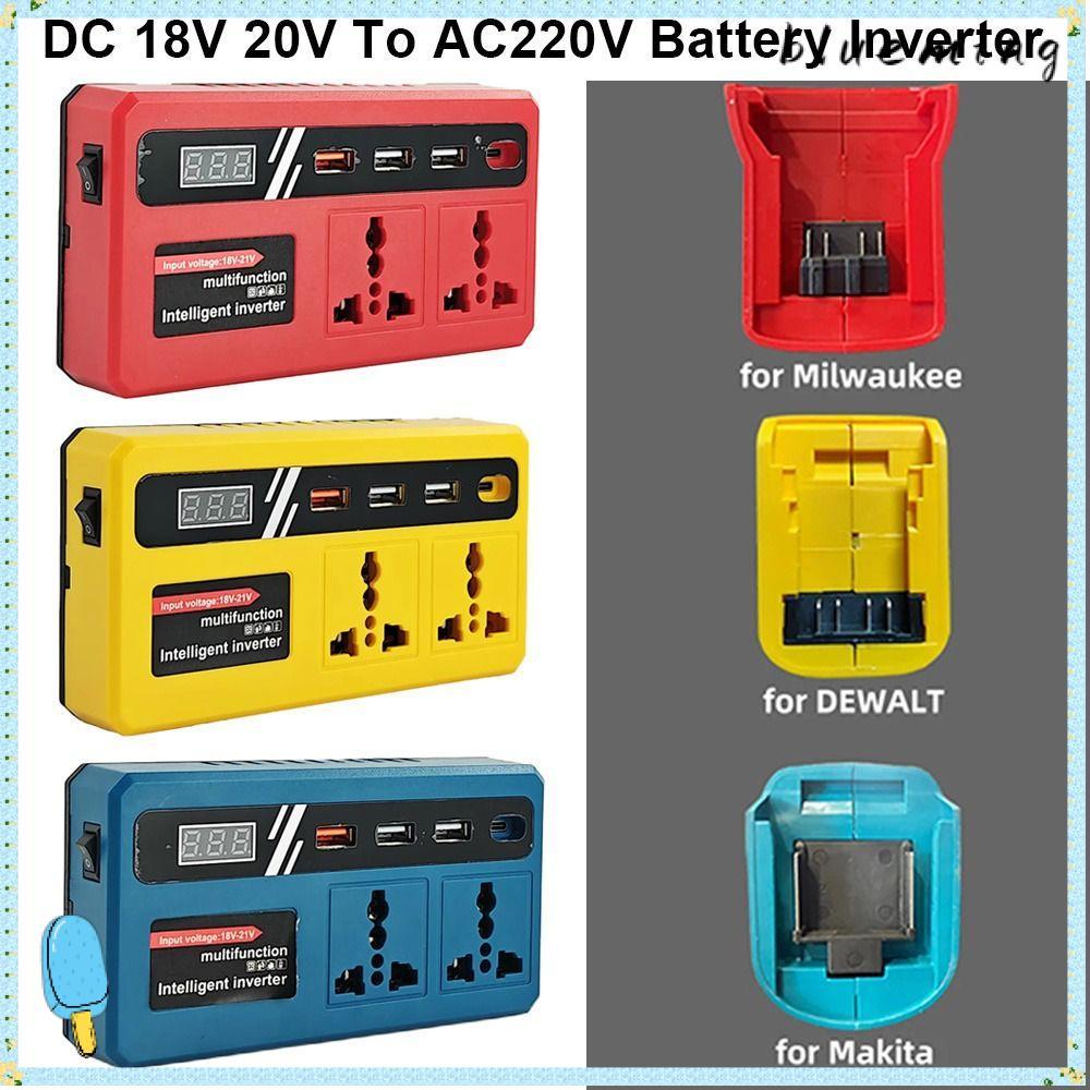BLUEMING 1Pcs Battery Inverter, 18v 20v To 220v with 4 USB LED Socket Smart Transformer, Dual Plug Multifunctional Household Outdoor Work Inverter