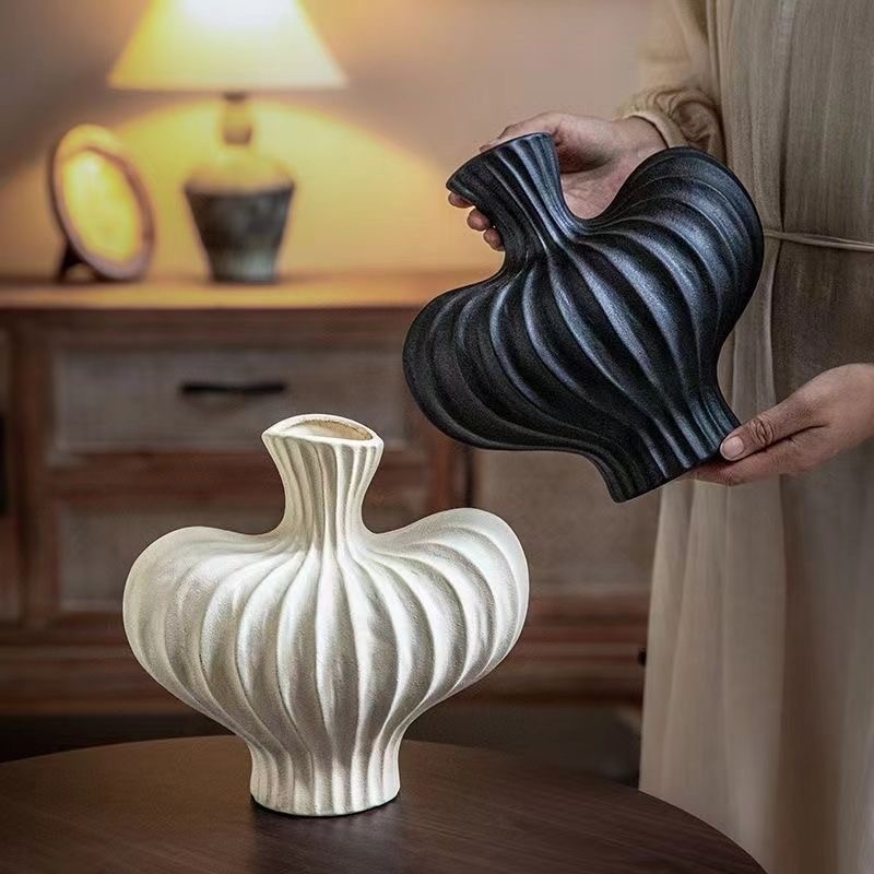 Viral Nordic Plastic Flower Vase Faux Ceramic Vase Minimalist Wabi-sabi Aesthetic Cafe Living Room Home Decor Pasu Bunga