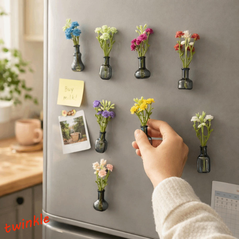 TWINKLE1 Mini Vase Magnets, With Flower 3D Magnetic Vase Sticker, Flower Arrangement Exquisite Decorative Refrigerator Magnets Kitchen Decor
