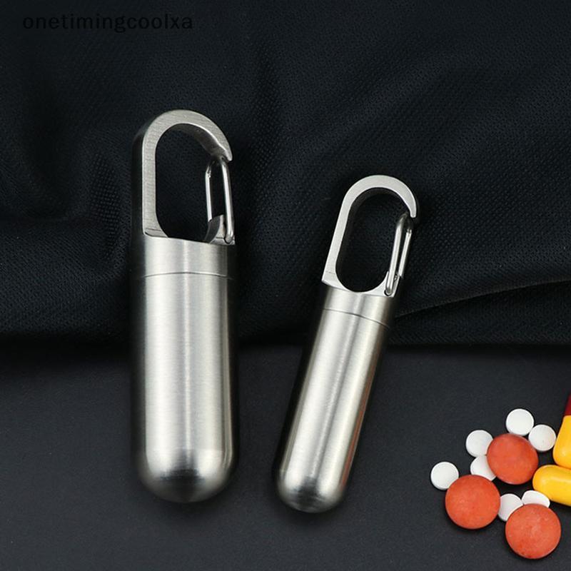 null Portable Mini Stainless Steel Sealed Capsule Waterproof Pill Box Camping Firstaid Pendant Travel Outdoor Portable Pill Case null