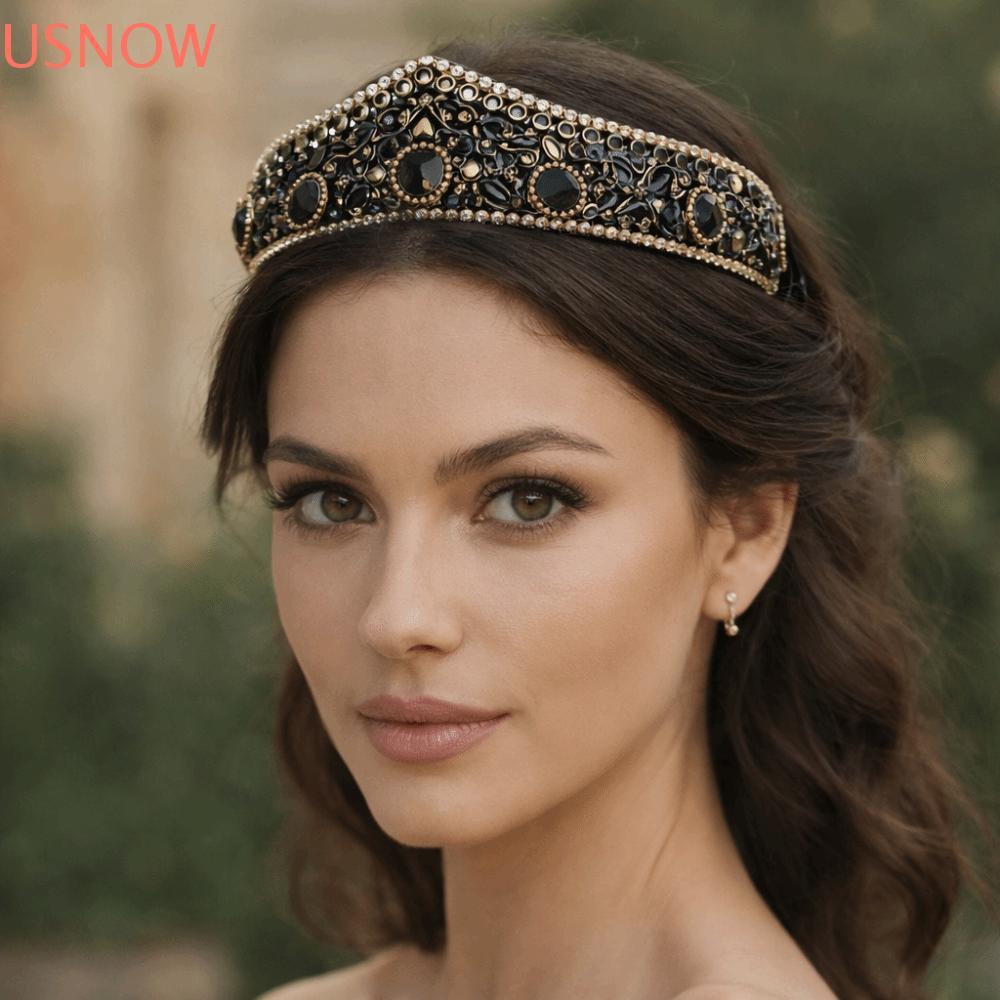 USNOW Rhinestone Headband, Candy Color Wide Brim Women Hair Hoop, Bling Bling Shiny Hair Accessories High Head Top Baroque Headdress Travel