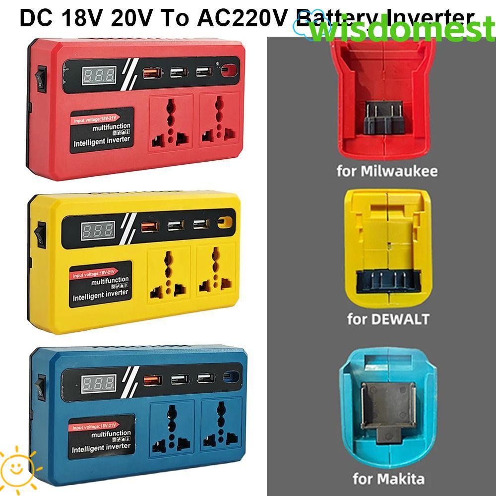 WISDOMEST 1Pcs Battery Inverter, Multifunctional 18v 20v To 220v Smart Transformer, 120W with 4 USB LED Socket Household Outdoor Work Inverter