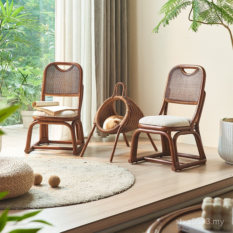Sofa Chair Sumikko Full Rattan Bookshelf Retro Style Living Room Balcony Chair Three-Piece Set Plant Household Nordic Rattan Chair QT7L