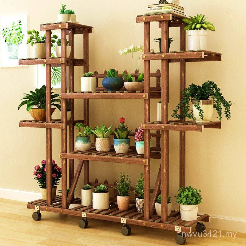 Storage Storage Floor-length Balcony Solid Wooden Multi-layer Simple Living Room Flower Shelf Green Dill Succulent Flowerpot Cloud Indoor QEZI
