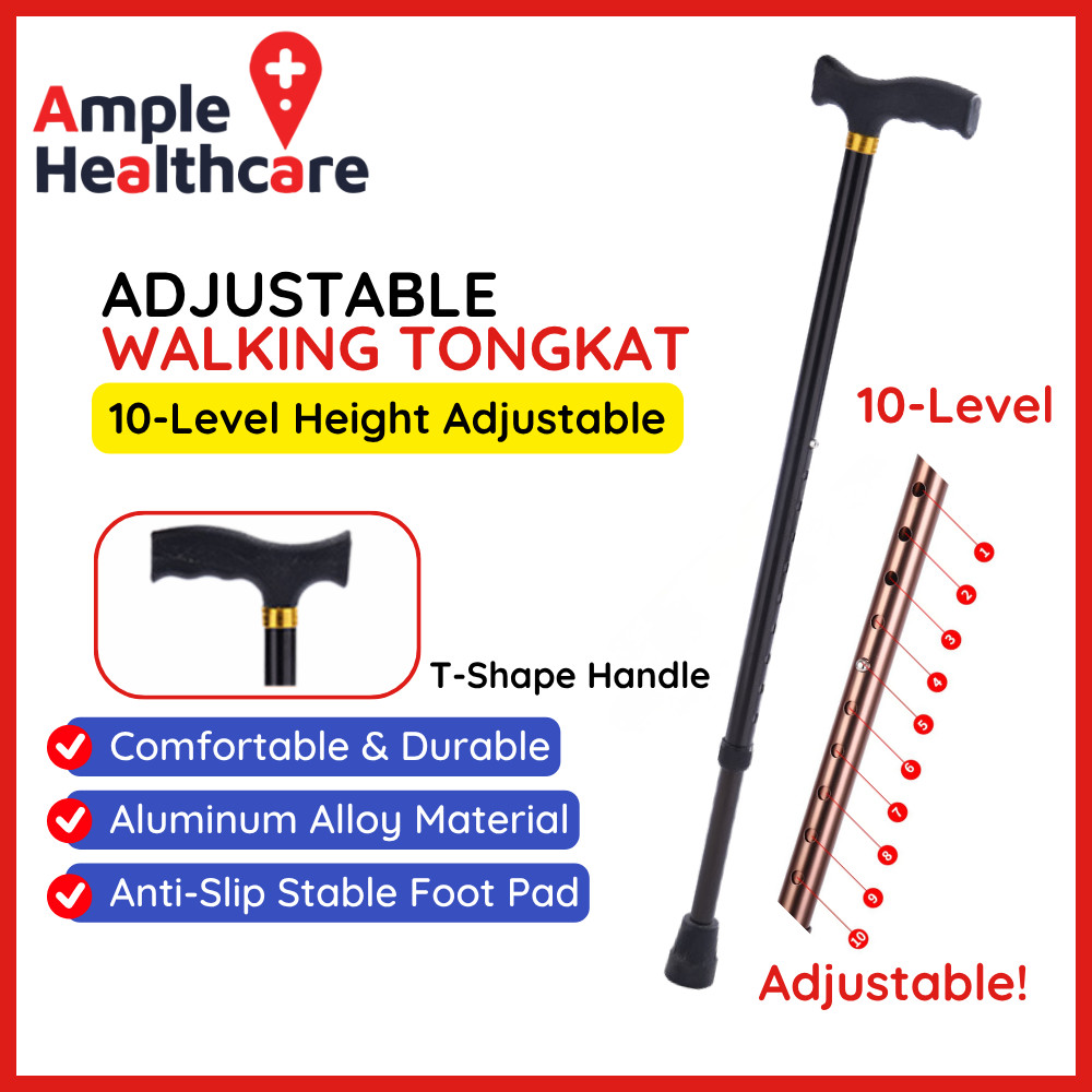 Adjustable Walking Cane Aluminum Alloy Lightweight Elderly Walking Stick Anti-Slip Height Adjustable Tongkat Warga Emas