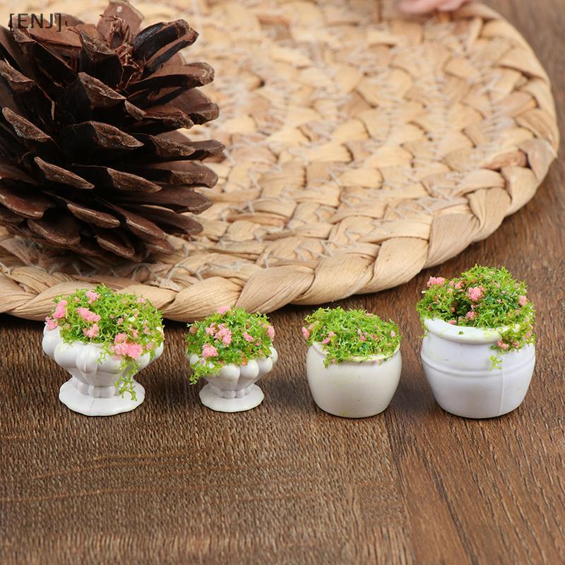 [ENJ] 2pcs Dollhouse Furniture 1:12 Accessories Mini Green Plant Bonsai Flower Pots null