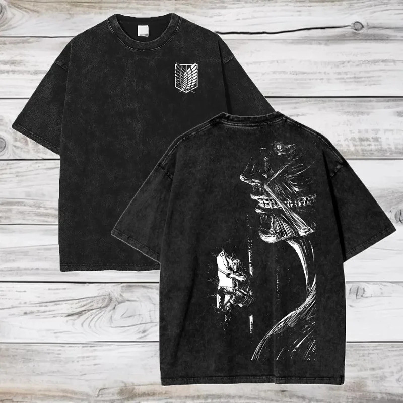 Attack on Titan Anime Acid Oversize T-Shirt Titan Anime Tee Gift for Him Graphic Short Sleeve Men Women All-Season