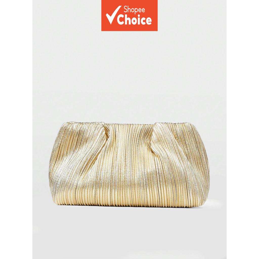Elegant Satin Pleated Cheongsam Clutch Bag, Niche Bridal Princess Lady Evening Handbag
