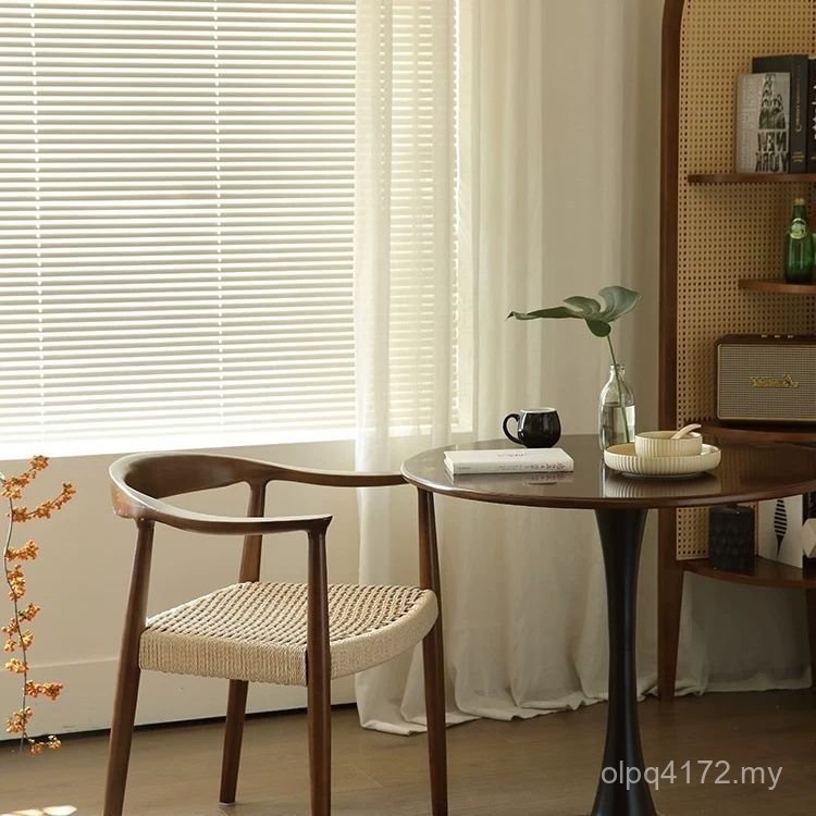 Kennedy Armrest Nordic Dining Chair Presidential Braided Back Chair Chair Rope Simple Solid Wood Household Leisure Retro Hiroshima IRIB