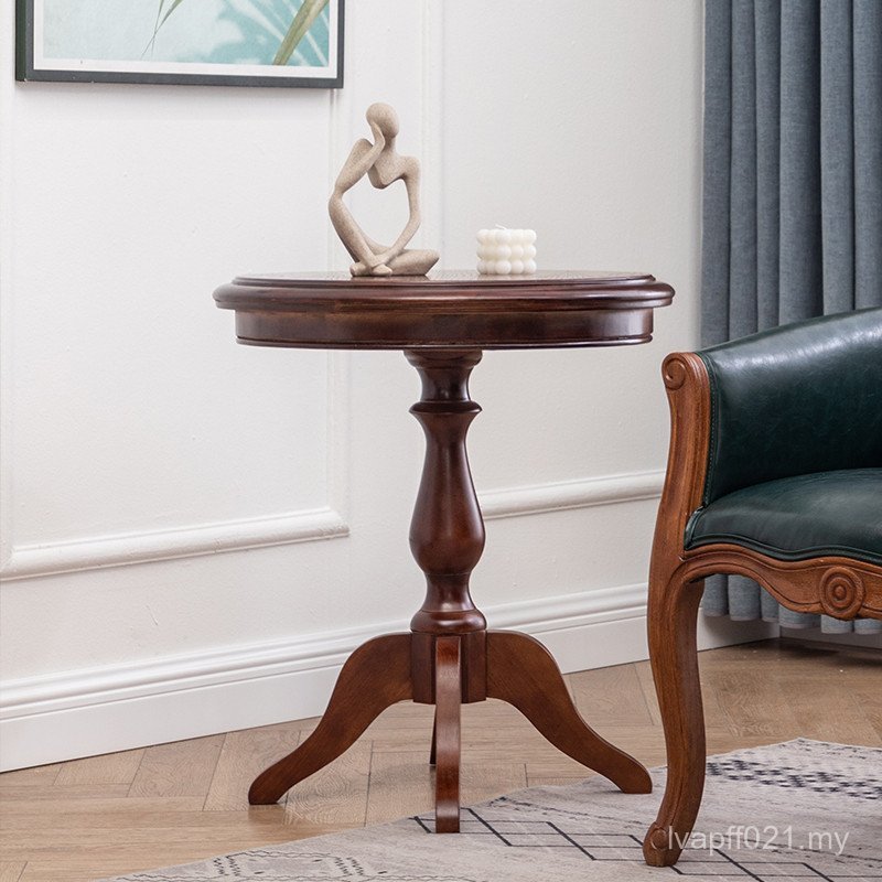 Coffee Table Hotel Solid Wood Combination Small Round Table Table Chair Negotiation Distressed Retro Side Table Round American Sofa Coffee USQK