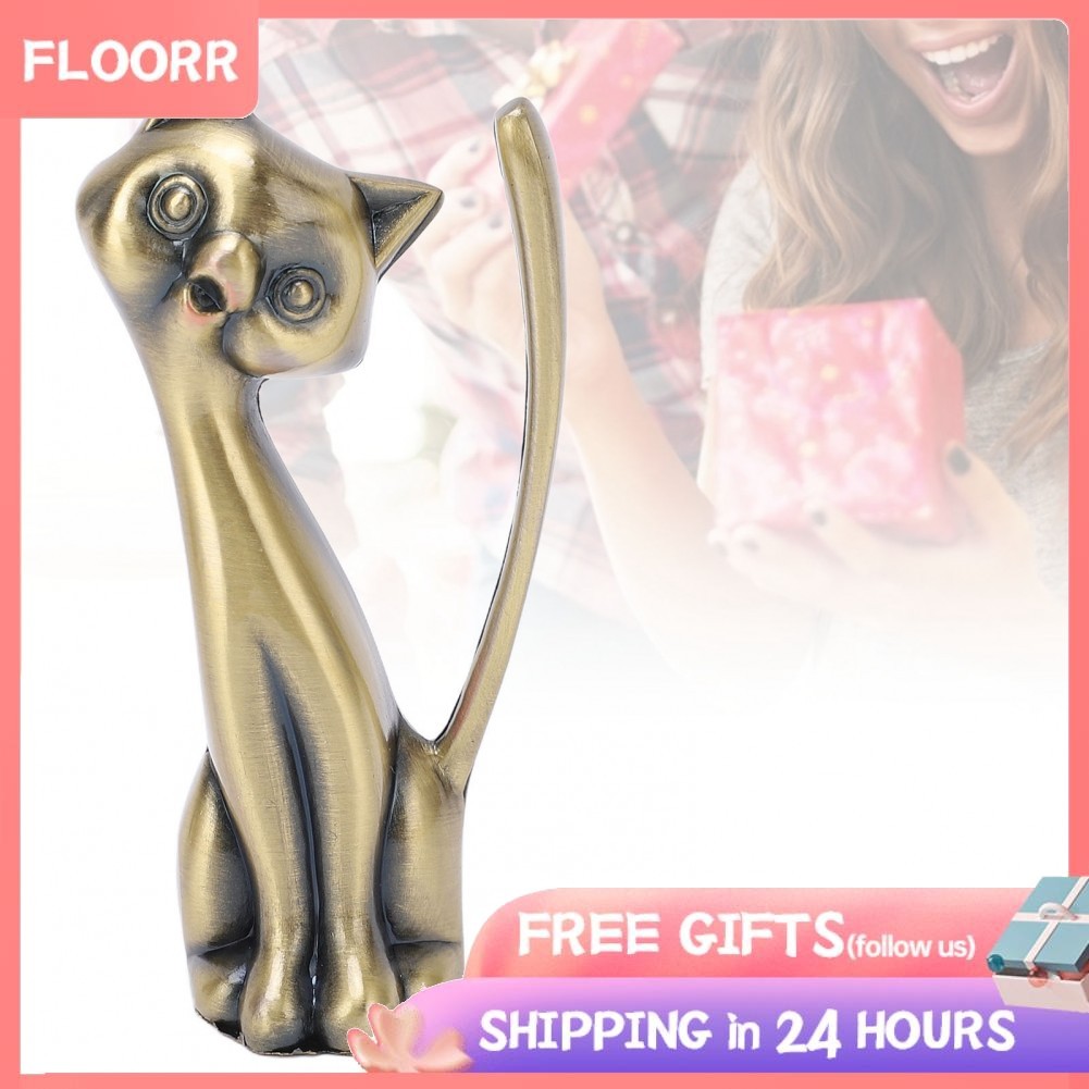 floorr TOPINCN Cat Ring Holder Glossy Statuette Three Dimensional Retro Organizer Storage Zinc Alloy Classic Antique High Gloss Nostalgic Vintage