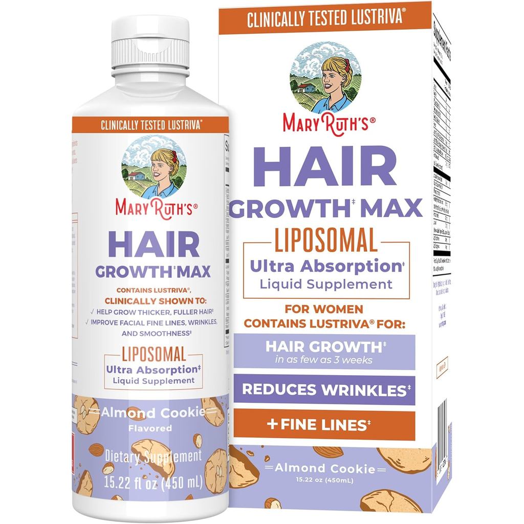 MaryRuth Organics Women's Hair Growth MAX Liposomal | with Lustriva® + Biotin 10000mcg + Pumpkin Seed Oil | Thicker Hair | Hair Care | Wrinkles, Fine Lines,  Care | Ages 18+ | 15.2