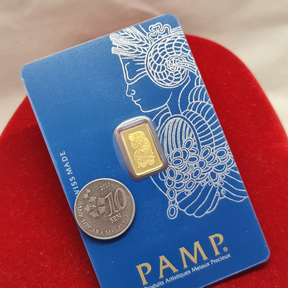 Murni Mewah Emas999.9, Gold Bar Pamp Gold Bar G1 Gram Fortuna 1860 1.6 cm Pd 