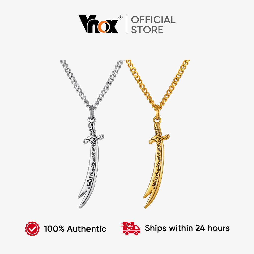 Vnox Zulfiqar Sword Pendant Necklace for Men, Stainless Steel Chain Arabic Talisman Pendant Islamic Muslim Jewelry Talis