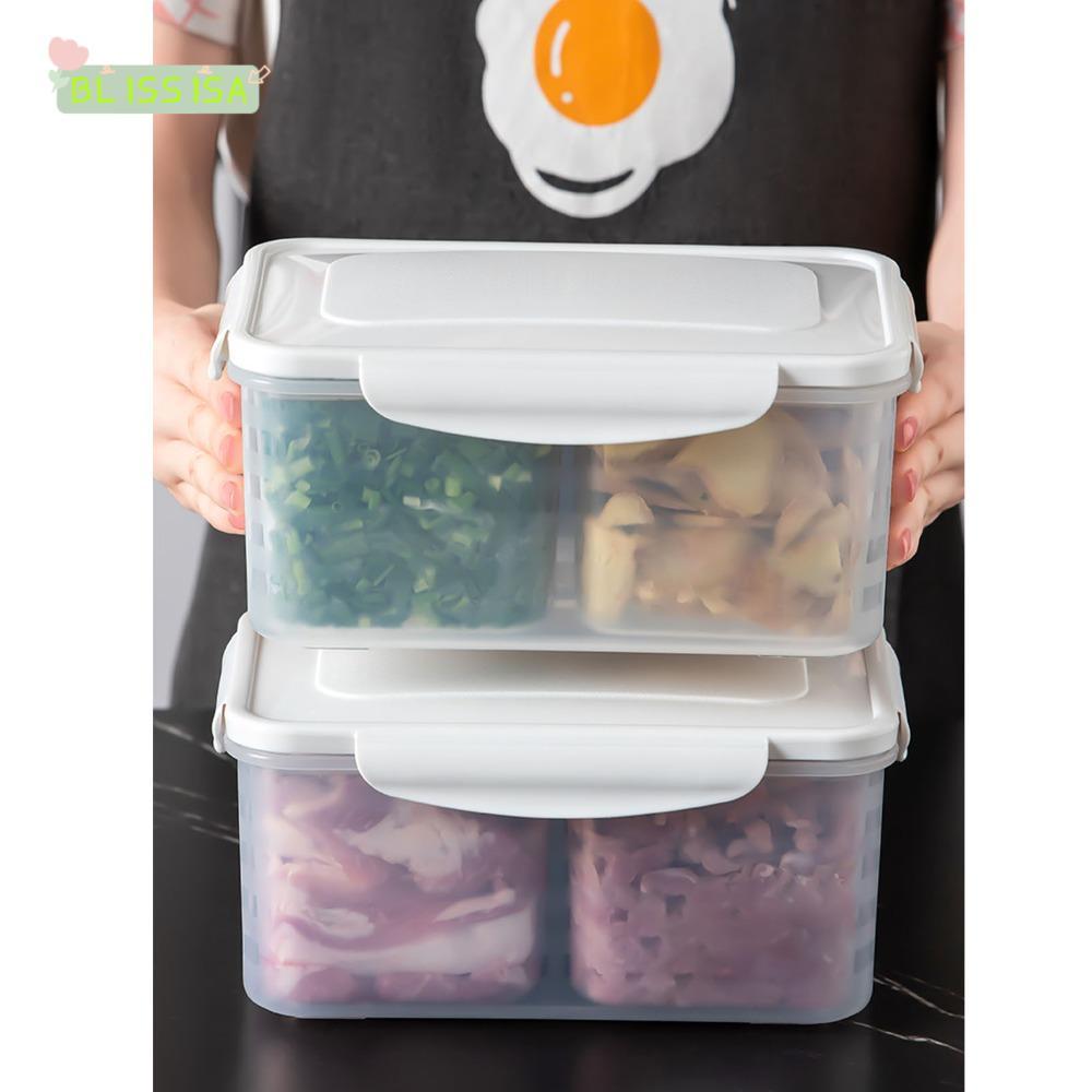 BLISSISA Fresh Keeping Box, 4 Compartment PP Fridge Storage Containers, Food Organizing Stackable With Lid Salad Storage Containers Kitchen