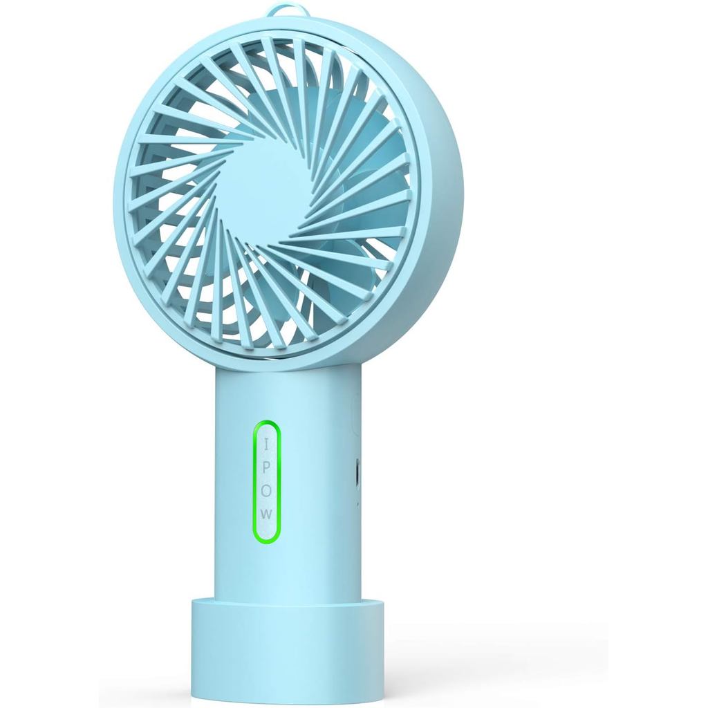 IPOW Mini Portable Fan - 3 Speed, Adjustable Angle, USB Rechargeable, Small Desk & Travel Fan - Mint Blue