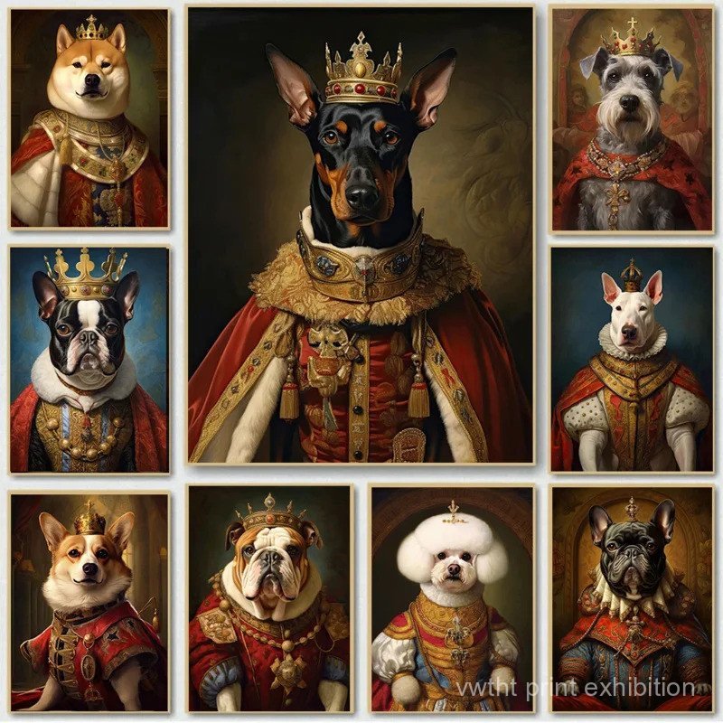 DOA9 Modern Pet Portrait Aesthetics Wall Art Dog King Royal Animal Sail HD Oil On Canvas Posters And Prints Home Bedroom Decor Gifts