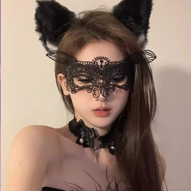 Black Lace Sexy Cat Ear Headband Abstinence Style Eye Mask Cover Face Gauze Halloween Headwear Hair Accessories Female Accessories 45thh7nfgd2.my4.15