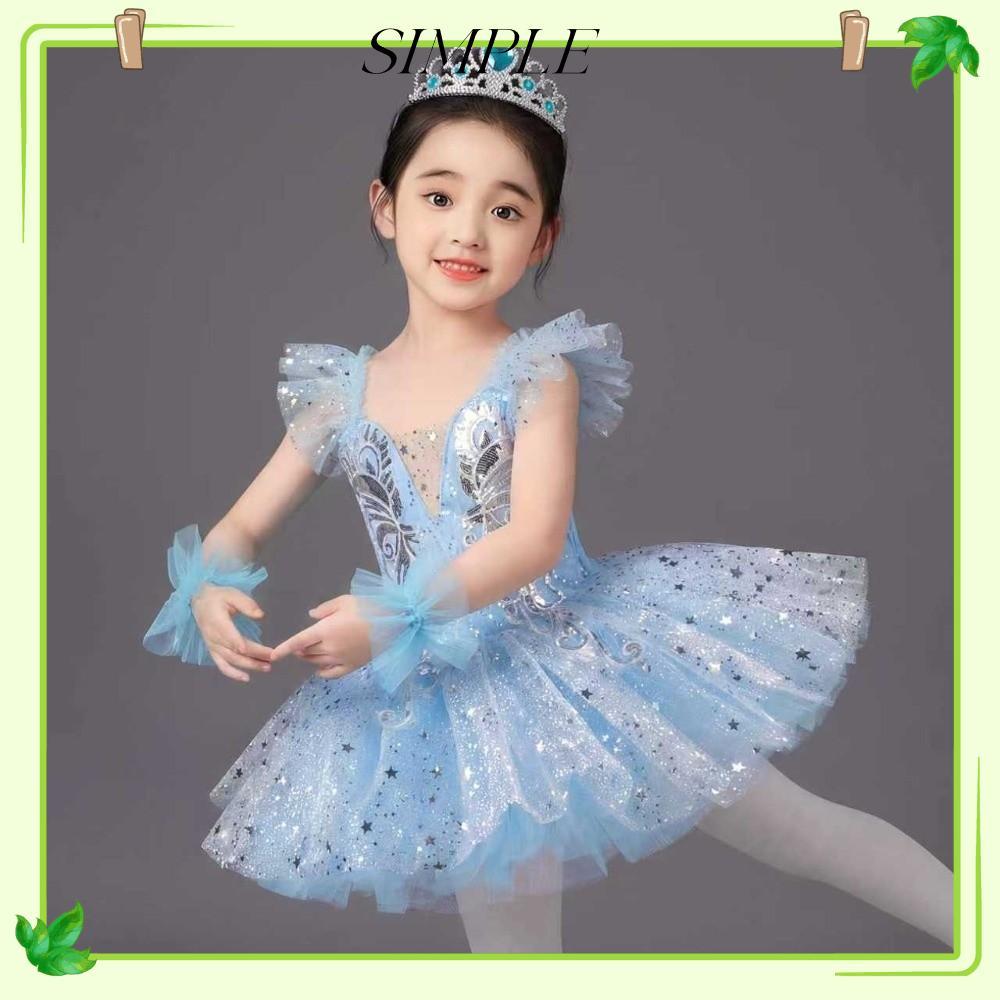 SIMPLESHOP Kids Ballet Dress, Champagne Sequin Ballet Tutu, Fashion Modern White Party Dress Performance Clothes Children