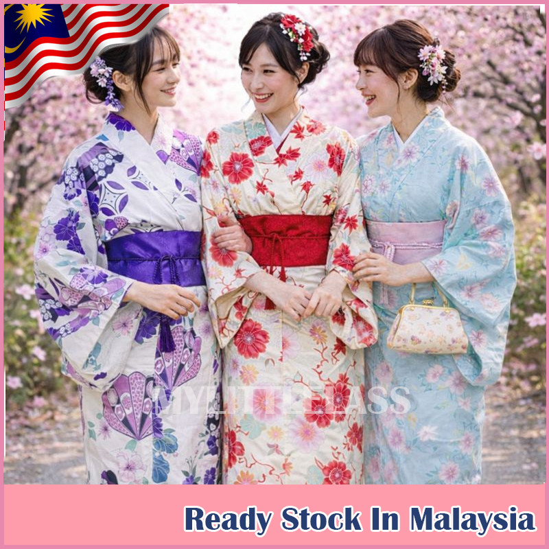 MYLITTLELASS Women Traditional Japan Style Kimono Yukata With Obi Flower Printed Vintage Asian Female Streetwear Stage