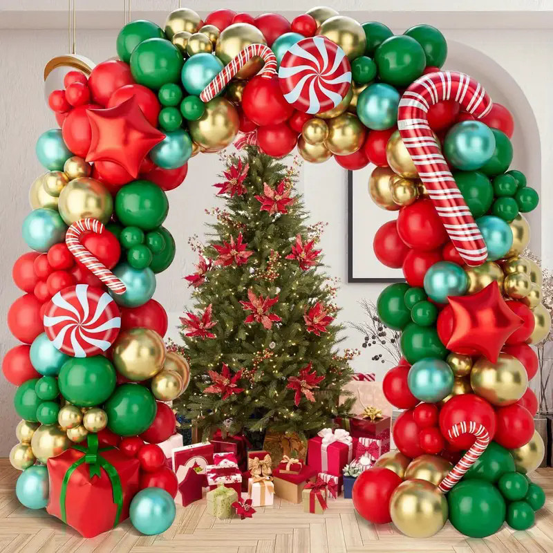 Durable Versatile 155pcs Christmas balloon wreath set including red green gold balloons star cane candy su Must Premium - Image 3