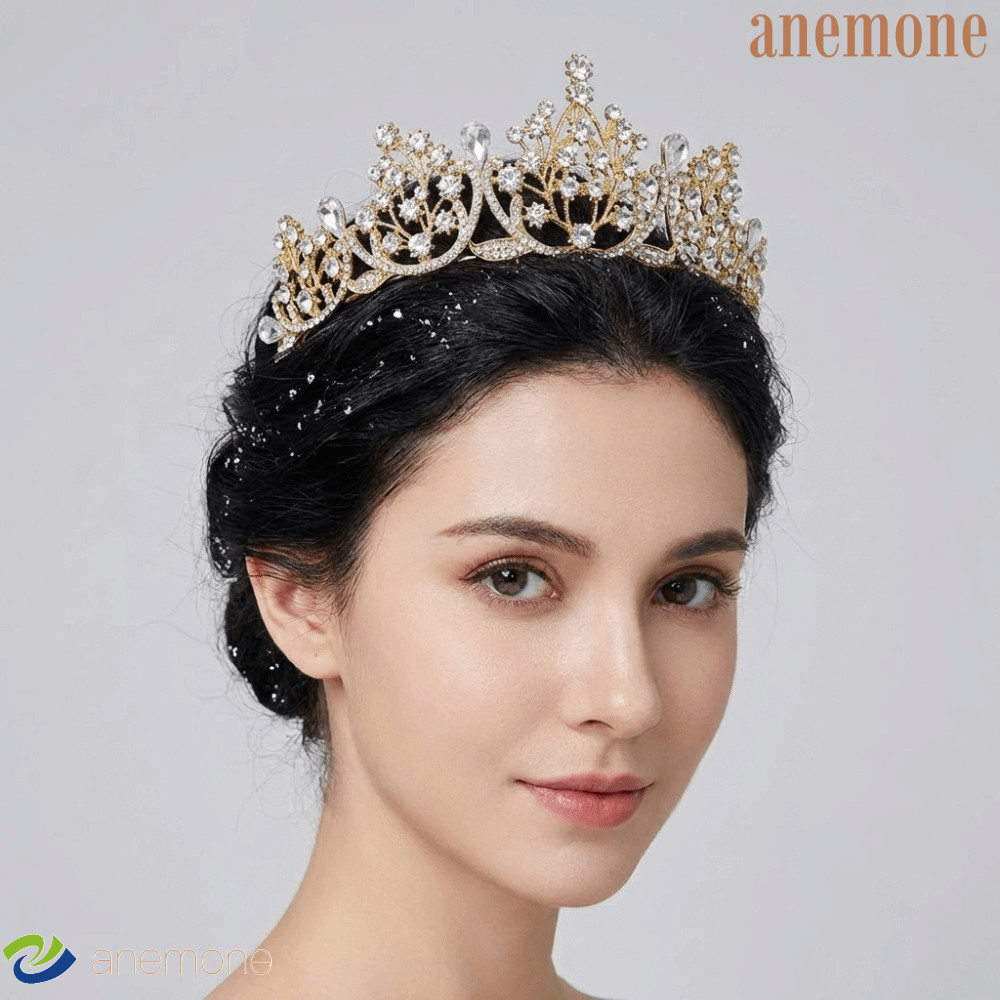 ANEMONE Baroque Crown, Shiny Metal Princess Tiara, Luxury Headwear Headband Bridal Hair Tiara Rhinestone Crown Women