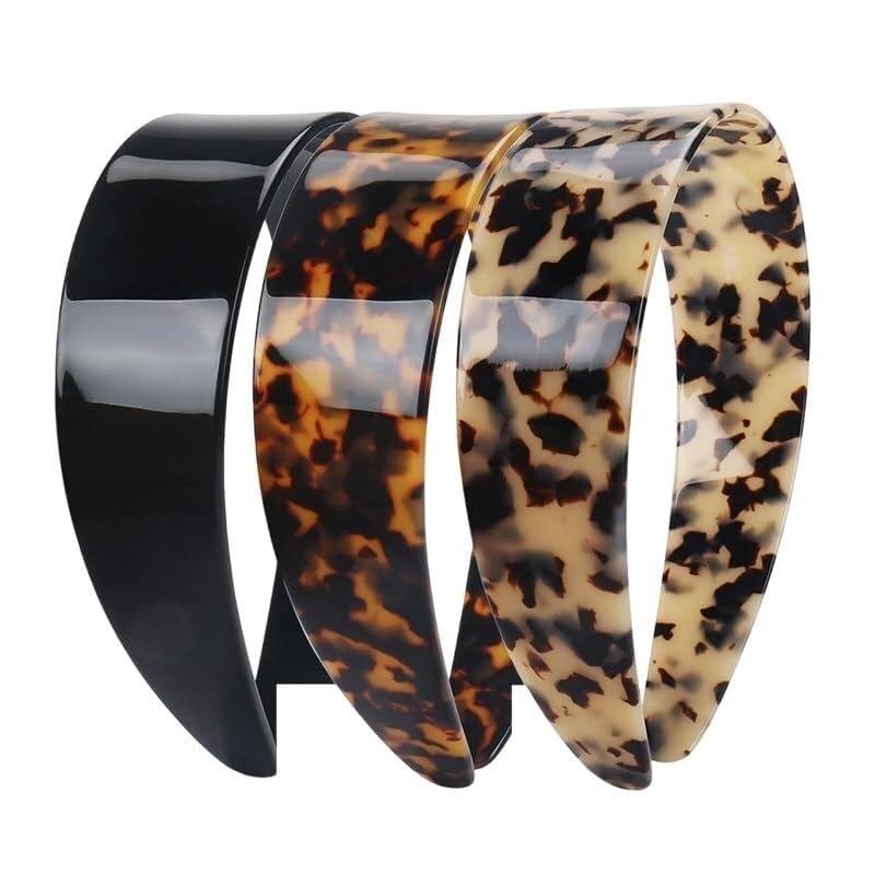 Scabre Thick Tortoise Shell Headband with Teeth for Women, 1.5in No Slip Versatile Wide Acetate Retro Plastic Headbands (Available in three colors)(Mix)