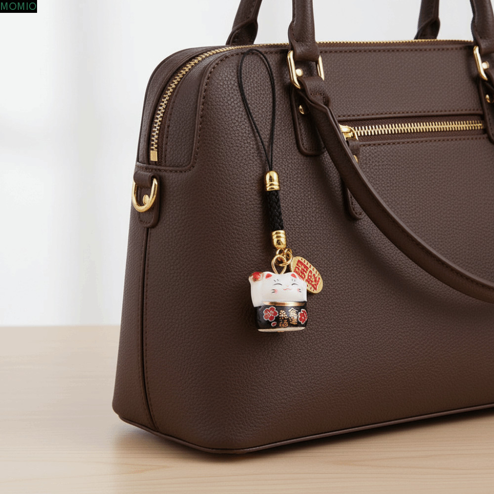 MXMIO Ceramic Lucky Cat Phone Charms, Chinese Style Metal Maneki Neko Phone Chain, Phone Case Hanging Chain Fortune Cartoon Trinket Fortune Cat Key Chain Ornament