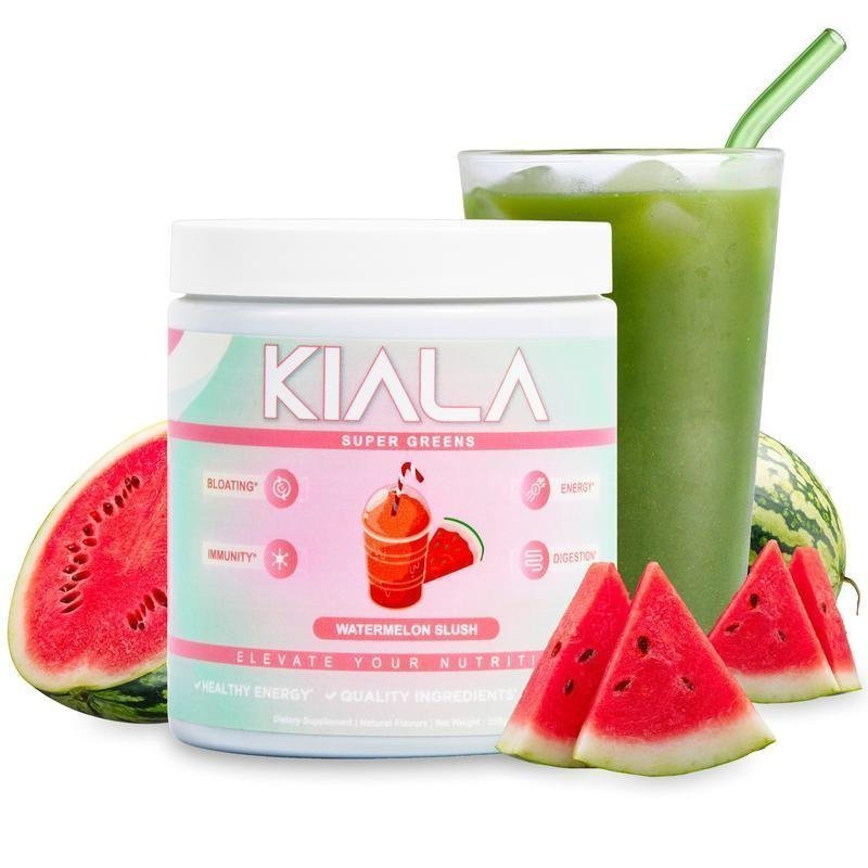Kiala Nutrition Super Greens Organic Powder with Spirulina & Chlorella for Digestion Gut Health Immunity & Energy Vegan  US Made Edible Watermelon Blush Flavor Healthcare Natural V