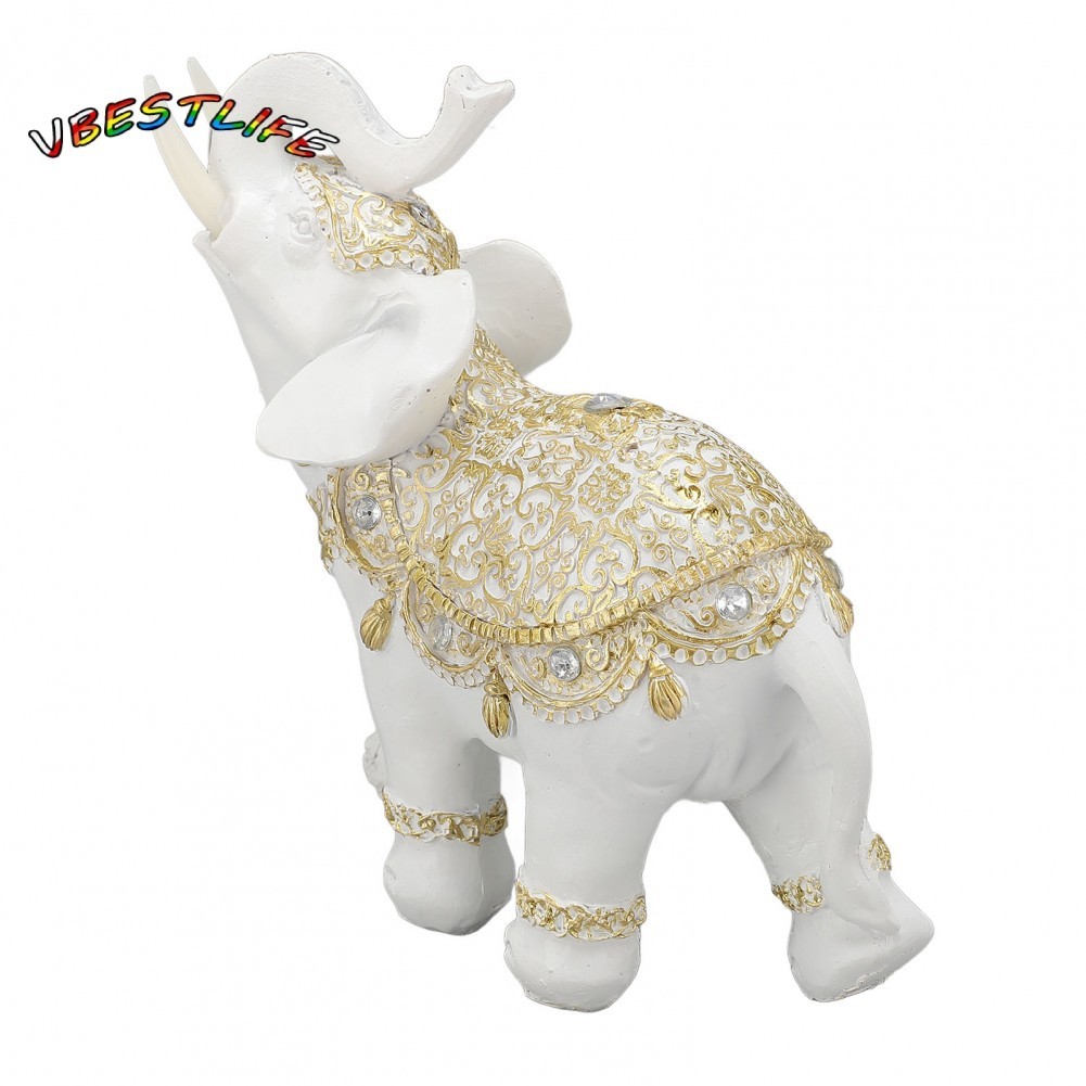 VBESTLIFE Luqeeg Lucky Elephant Statue White  Modern Home Office Decor Sculpture Wealth Symbol for Entryway Bookshelf Computer Desk Modeling Ceremony Decoration (L)