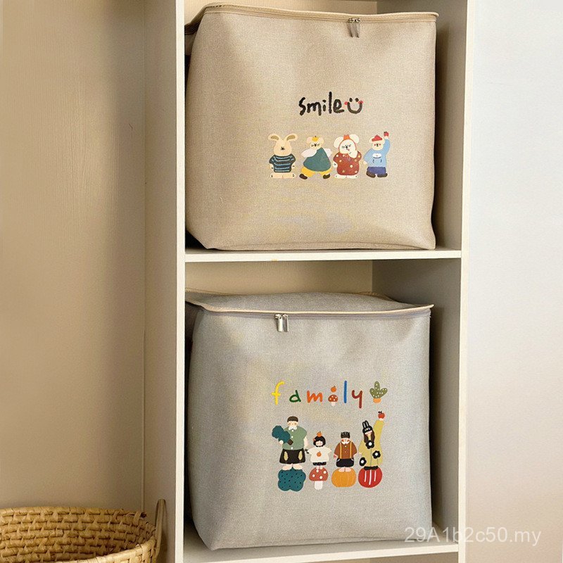 Bakul simpanan kain tebal 100L dengan zip untuk pakaian, kegunaan asrama dan rumah, beg kalis debu untuk selimut, bakul simpanan dengan penutup untuk pindahan.