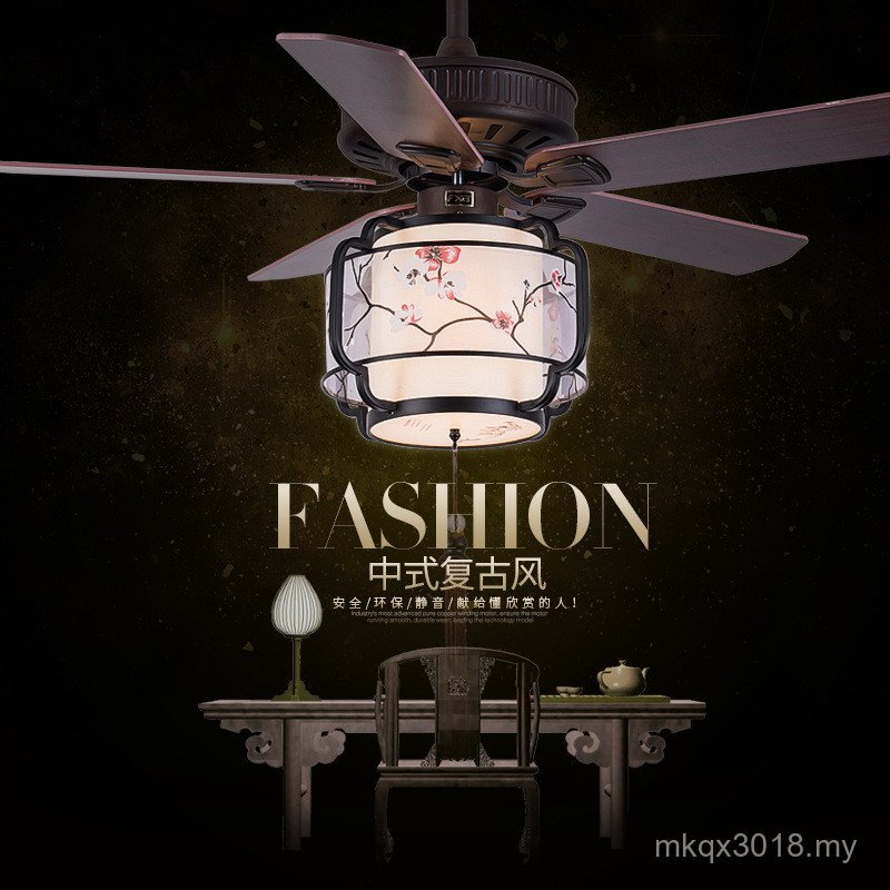 Decorative Wooden B & B Fan Leaf LED New Chinese Fan Lamp Living Room Solid Wood Ceiling Fan Lamp Lantern Fan Lamp Bedroom CWAW