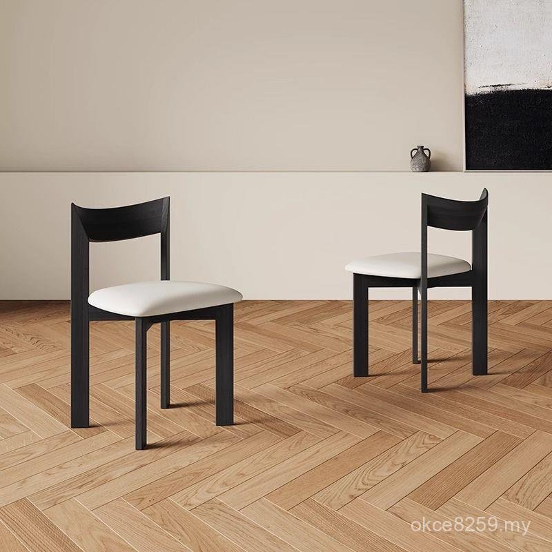 Retro Western Leather Dining Chair Small Apartment Household Living Room Back Chair French Solid Nordic Wooden Chair Cream Style PW1Q