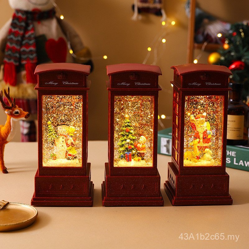 Hadiah Krismas: Hiasan lampu air berbentuk pondok telefon Santa Claus bersaiz sederhana, dekorasi Krismas, lampu angin, kotak muzik, hadiah berbentuk kepingan salji.