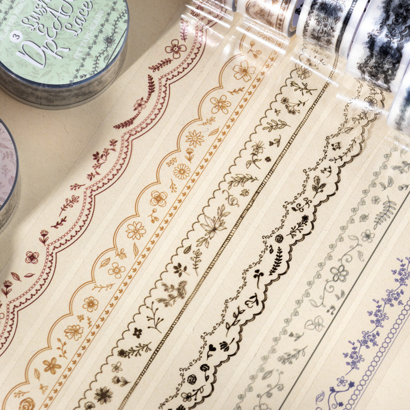 Creative Lace Patterns PET Tapes Floral Arts Decorative Tape Set Adhesive Transparent Masking Tapes for DIY Craft Kids Scrapbook DIY Gift Wrapping Journal