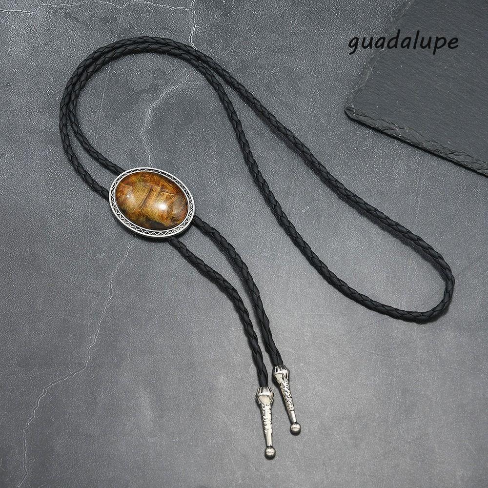 GUADALUPE Turquoise Stone Necklace, Long Silver Western Cowboy Style Necklace, Retro Vintage Metal Drop Ethnic Style Punk Necktie Gift