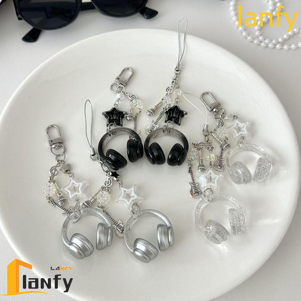 LANFY Y2K Guita Pendant, Phone Chain Bags Decoration Earphone-shaped Keychain, Cool Cute Star Hanging Ornament Phone Straps Microphone Pendant Women Girls