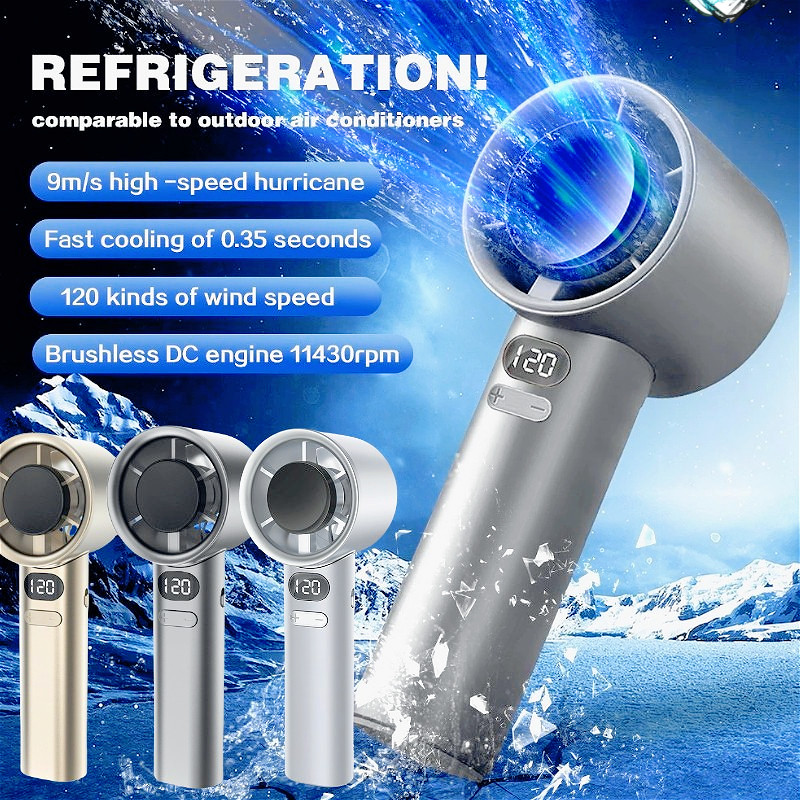 2026 Kipas Mini Handheld Bladeless Fan 120 Speed LED Display USB Rechargeable Portable Fan Sejuk Kipas Tangan