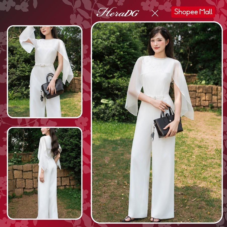 Jumpsuit with halter neck and silk dress with elegant embossed floral silk cape, high quality tulle material HerDG SJSBF2002