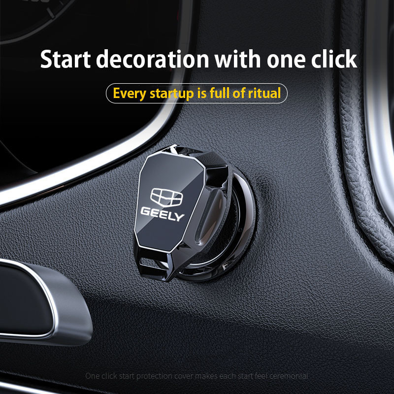 [New Style] Car Interior Engine Ignition Start Stop Button Protective Cover Decorative Sticker Car Interior Accessories For Geely Coolray Okavango Emgrand Azkarra X50 X70 X90